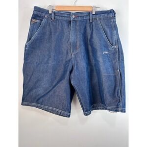 Fubu Signature Denim Carpenter Shorts Mens 40 Blue Dark Wash Streetwear Baggy